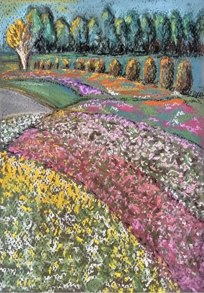 A vibrant landscape of wildflowers in an infinite field